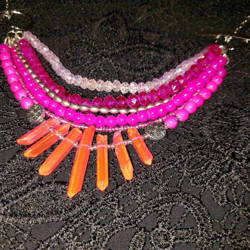 Handmade jewelry, shades of pink necklace, silver - Picture 5 of 5